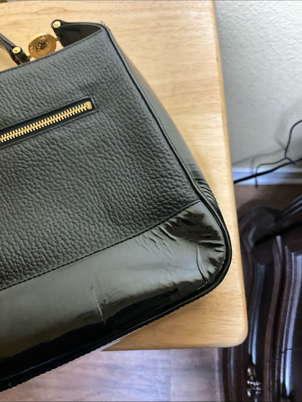 Versace Sunburst Black Pebbled Leather Shoulder Bag - Picture 10 of 12